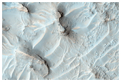 Ridges in Crater Ejecta Lobe Inside Larger Crater