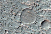 Fan and Layered Material in Crater Near Vichada Valles
