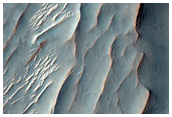 Convergent Sinuous Ridges in Crater Within Newcomb Crater
