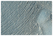 Linear Features Parallel to Crater Wall in South Mid-Latitude Crater
