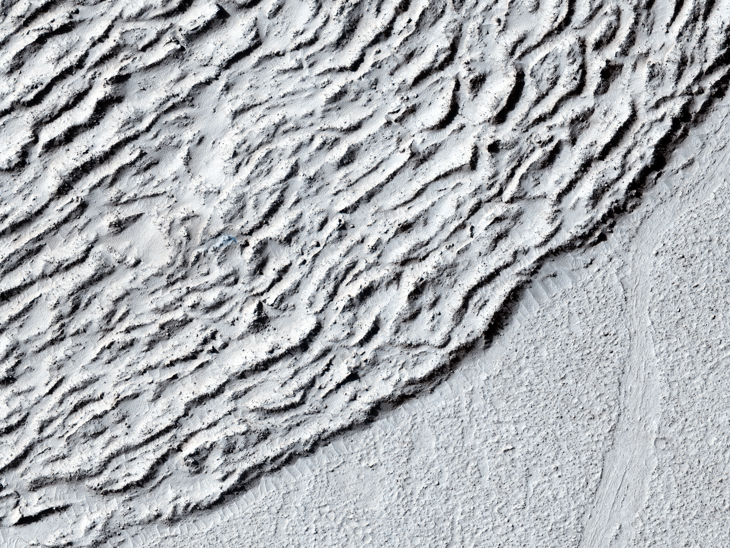 Lava contra un cráter de impacto en Elysium Planitia