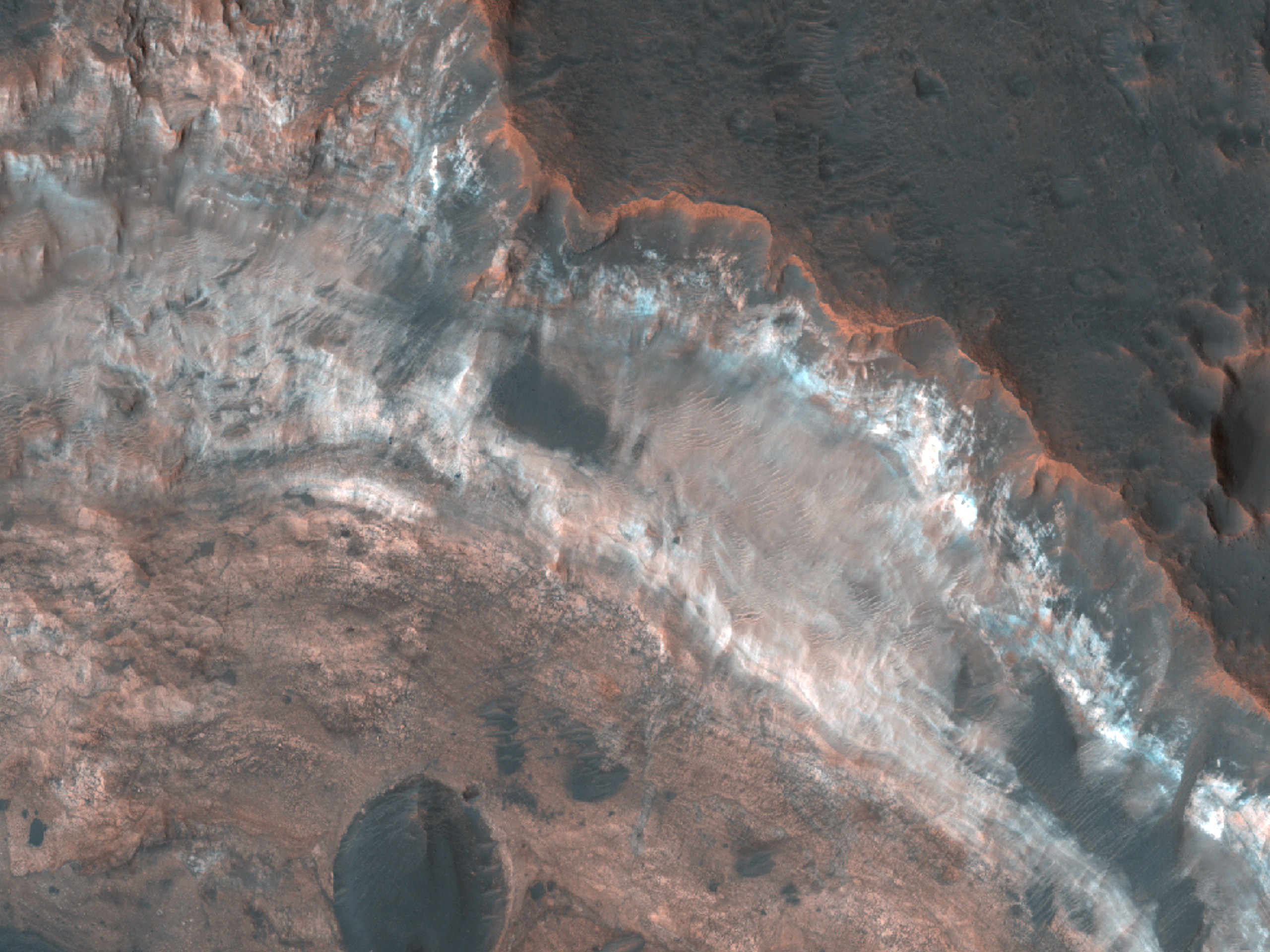 Gelaagdheid in de Mawrth Vallis Krater