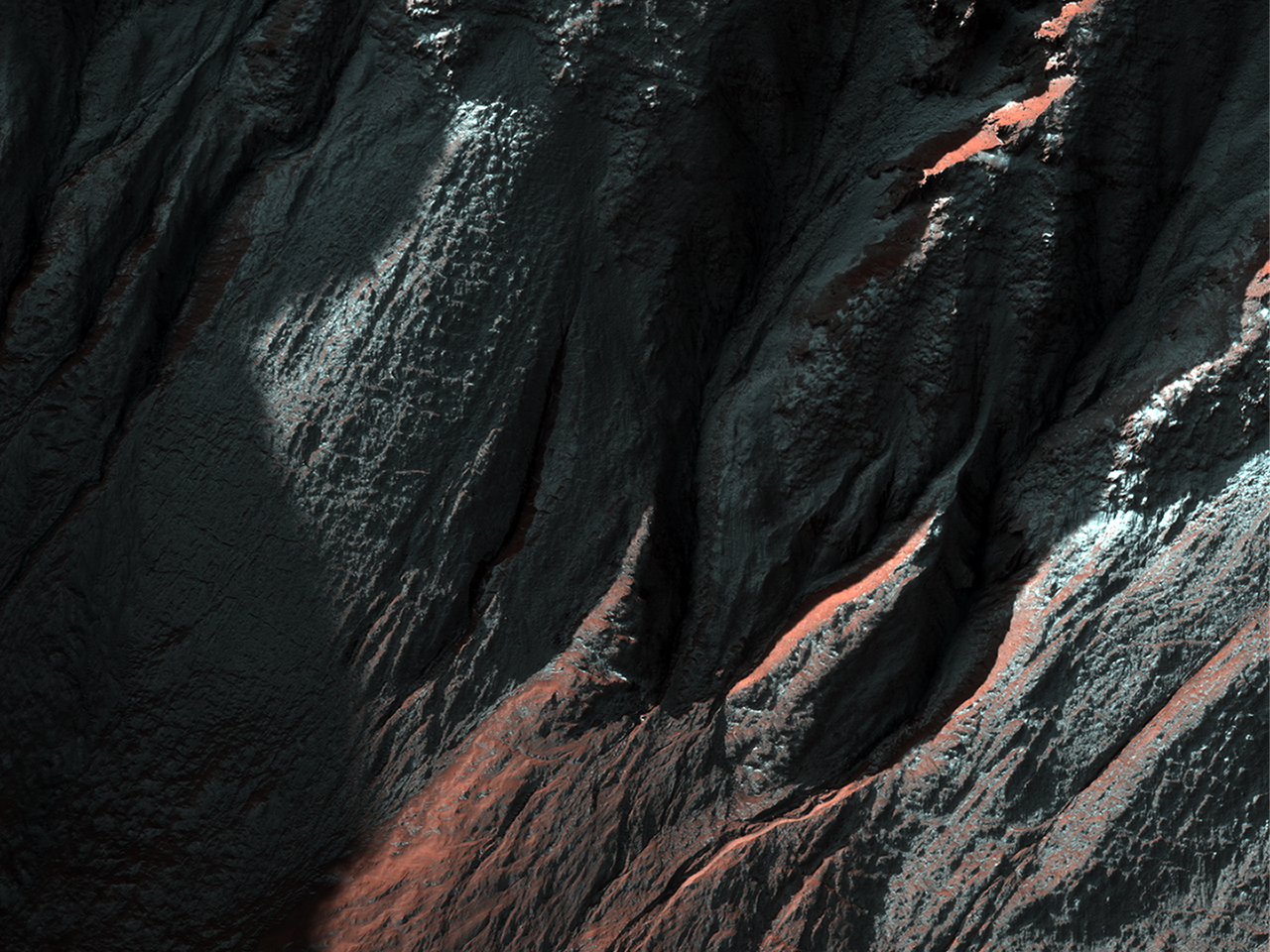 Terra Sirenum’da bulunan krater eğimlerindeki su yataklarını gözlemlemek