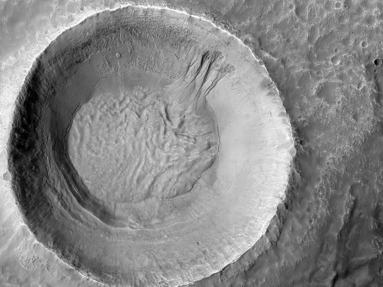Geulen in een krater in Terra Cimmeria