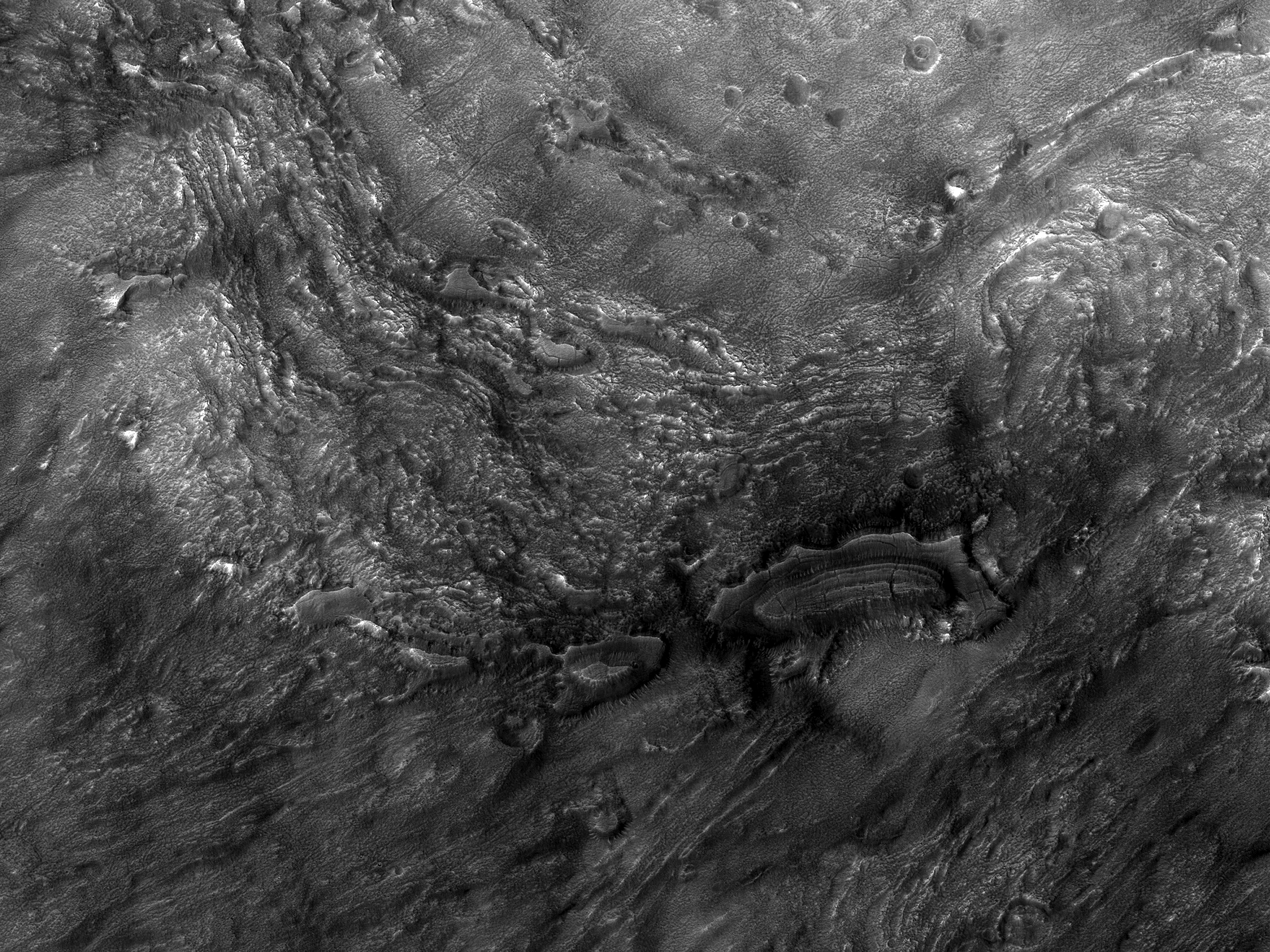 Crater Mounds in Ejecta in Deuteronilus Mensae