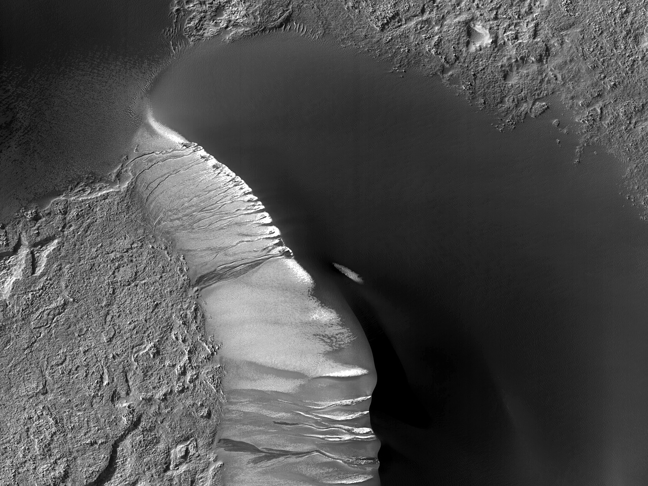 Ravinas ativas em dunas na Cratera Kaiser