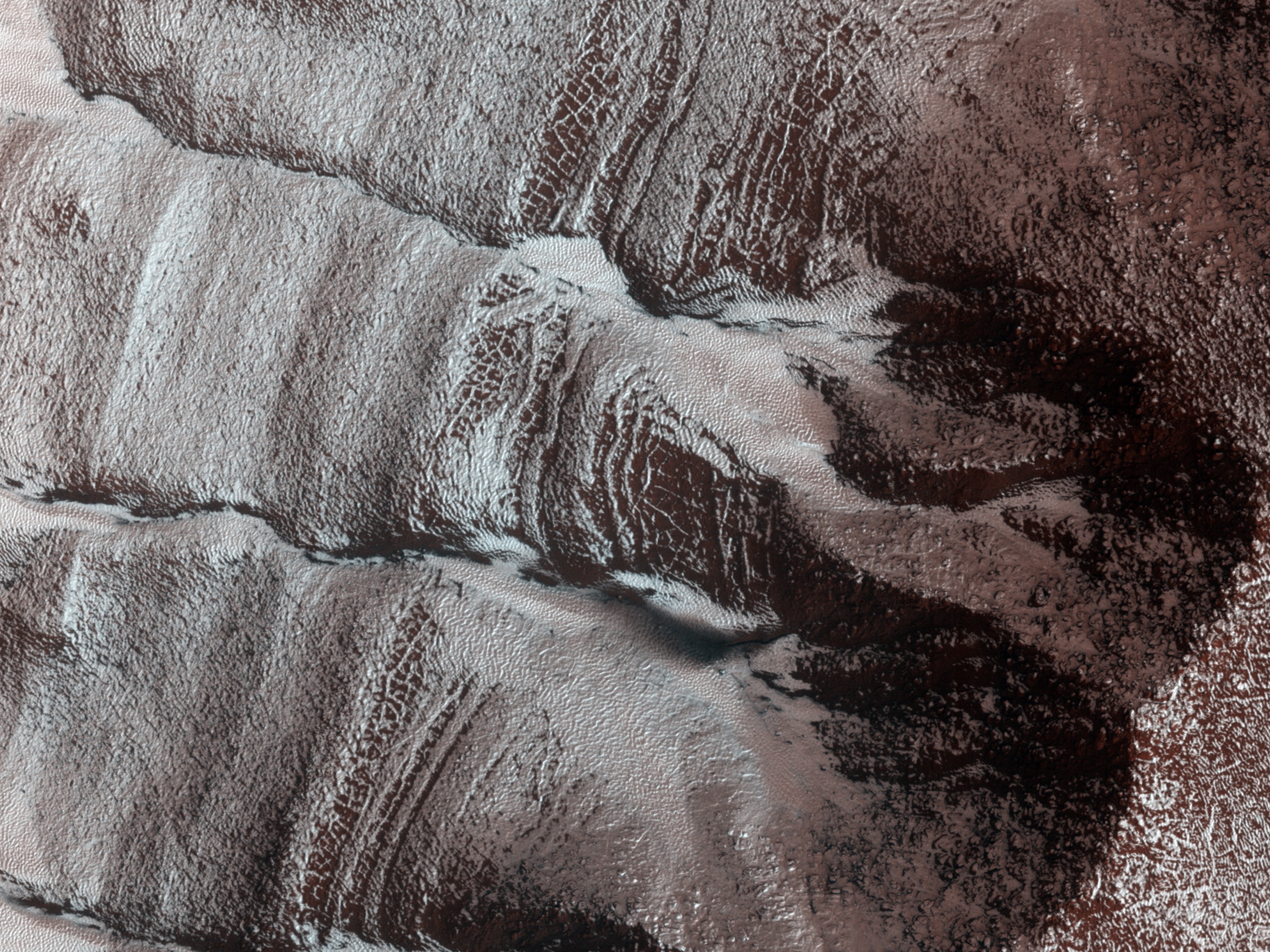 Frosted Gullies in a Central Pit
