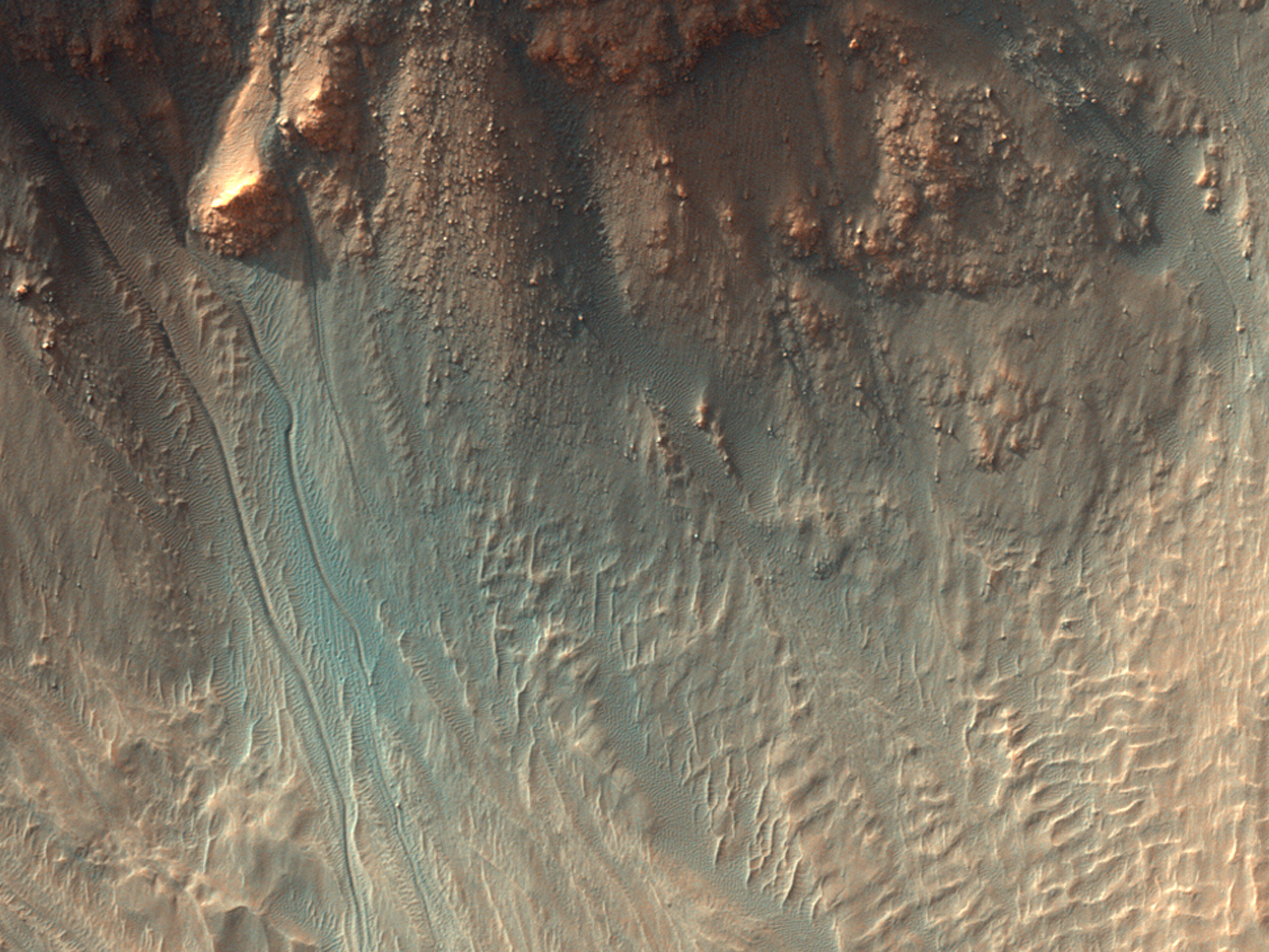 Gullies in a Central Pit Crater