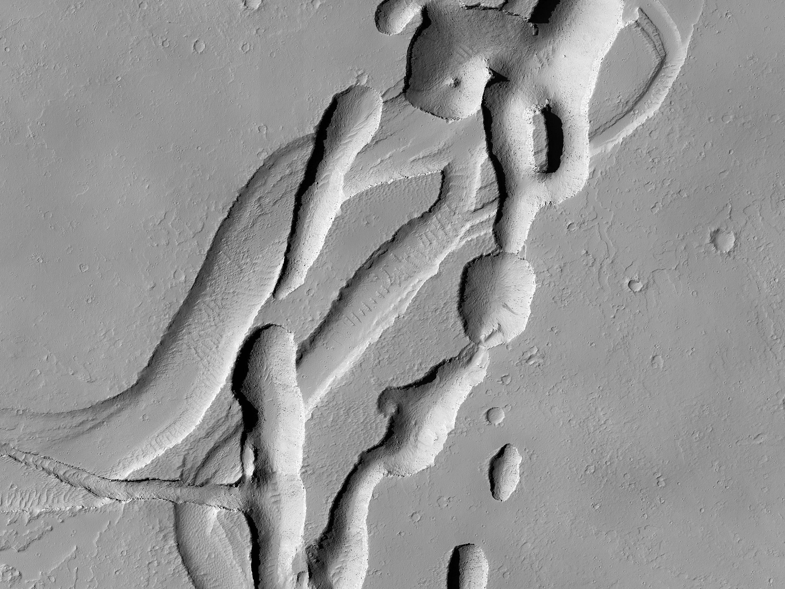 Intersecting Channels near Olympica Fossae