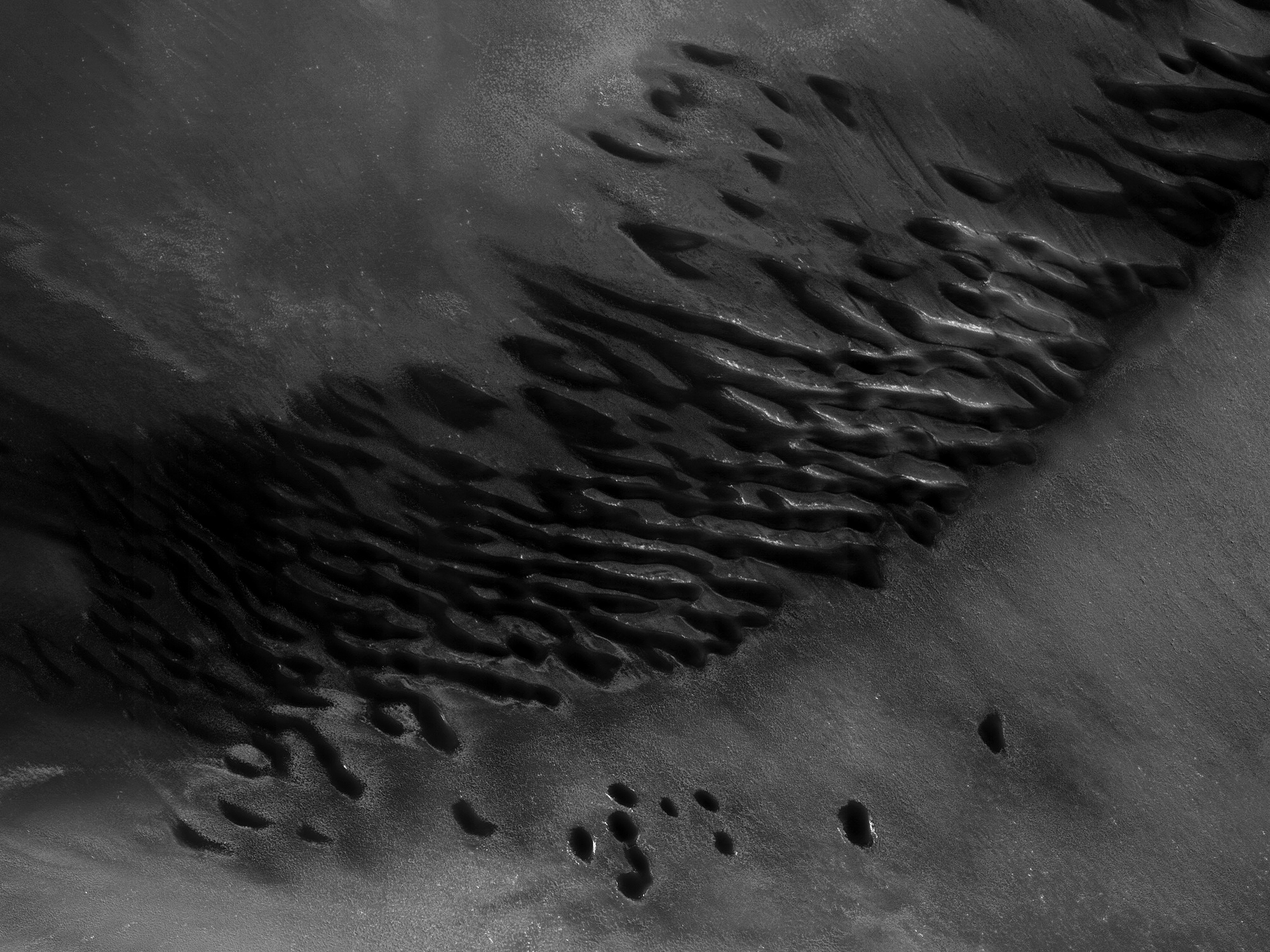 Szélformálta sötét túnusú dűnék a Mars északi sarkvidéki területén