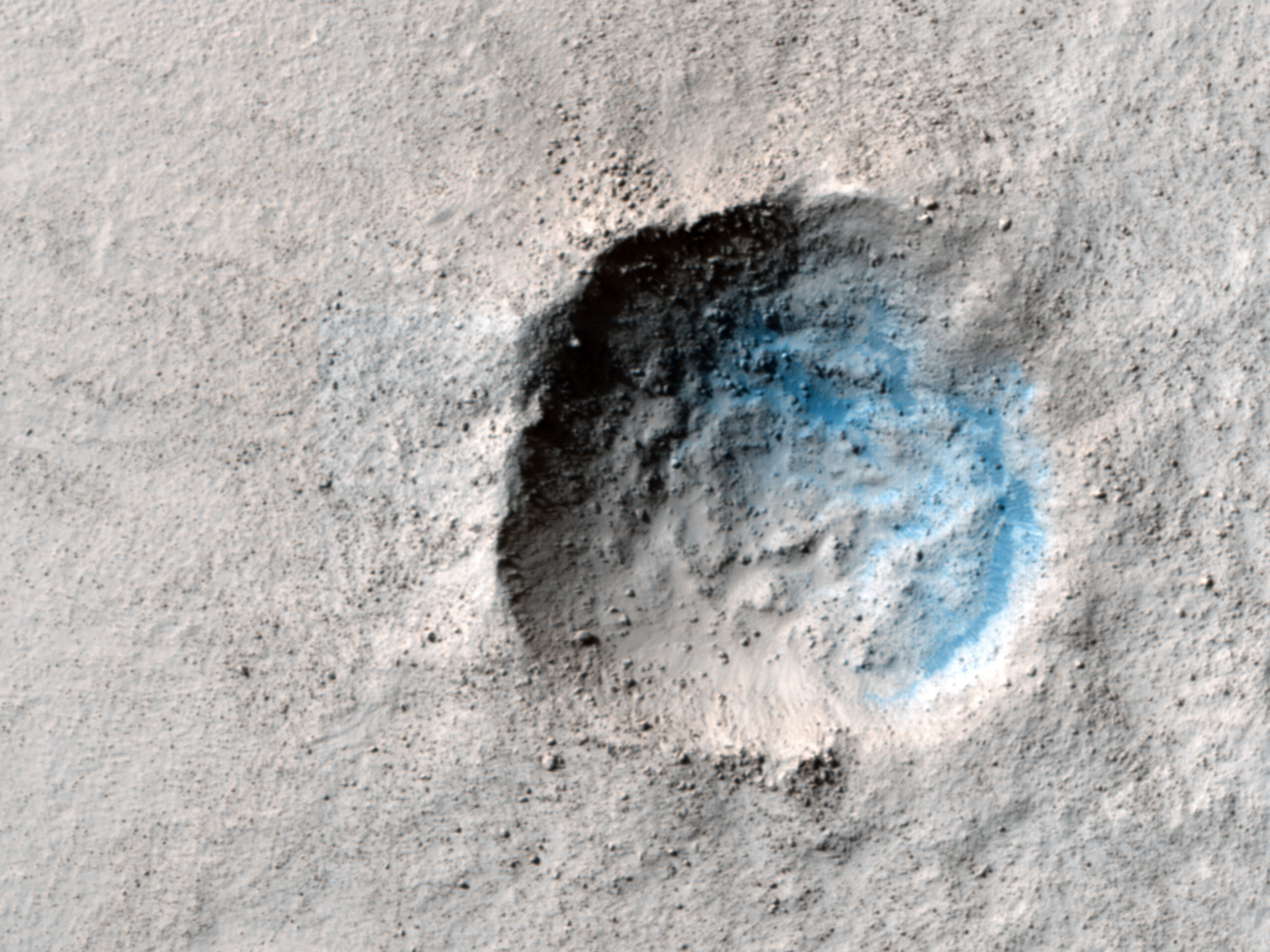 Ceudwll Ardrawiad gyda Phelydr yn Elysium Planitia