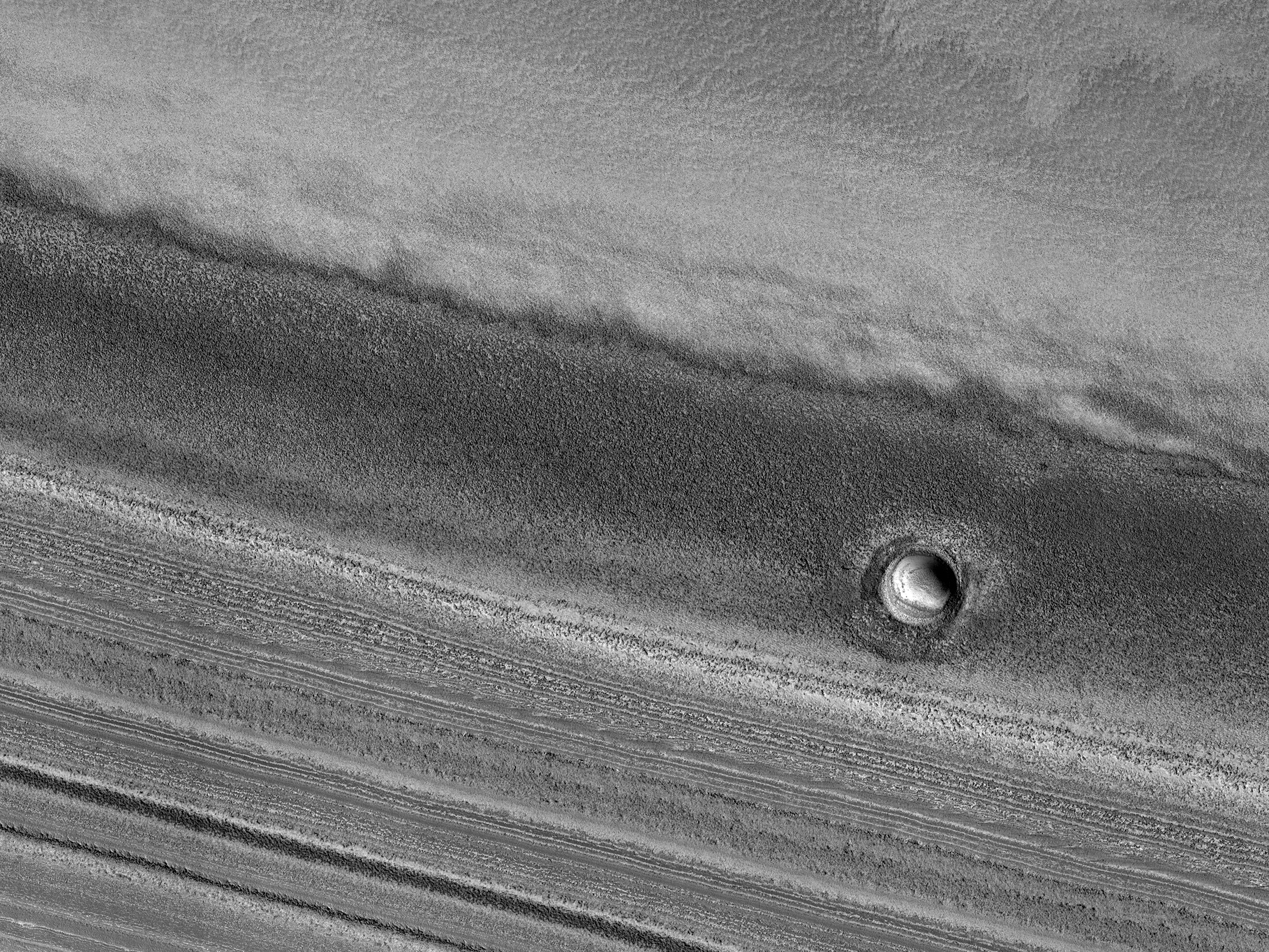 360-Meter Diameter Icy Crater in Northern Polar Layered Deposits