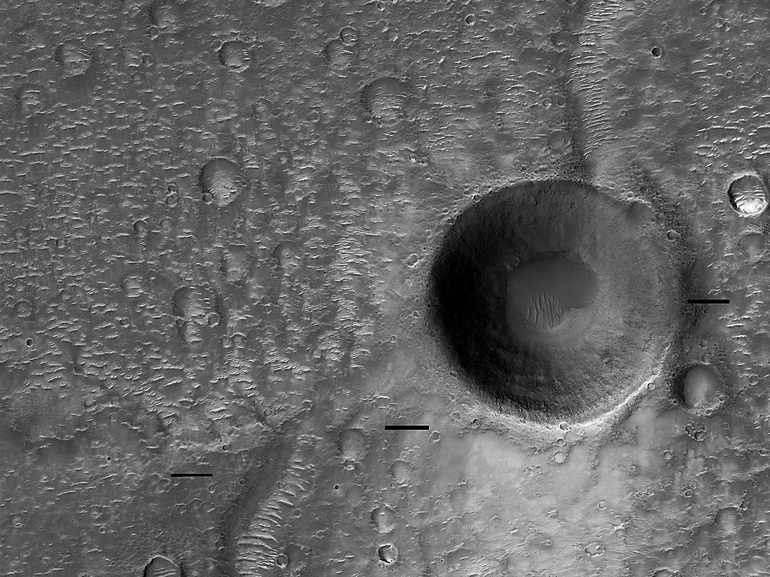 Channel and Crater in Hesperia Planum