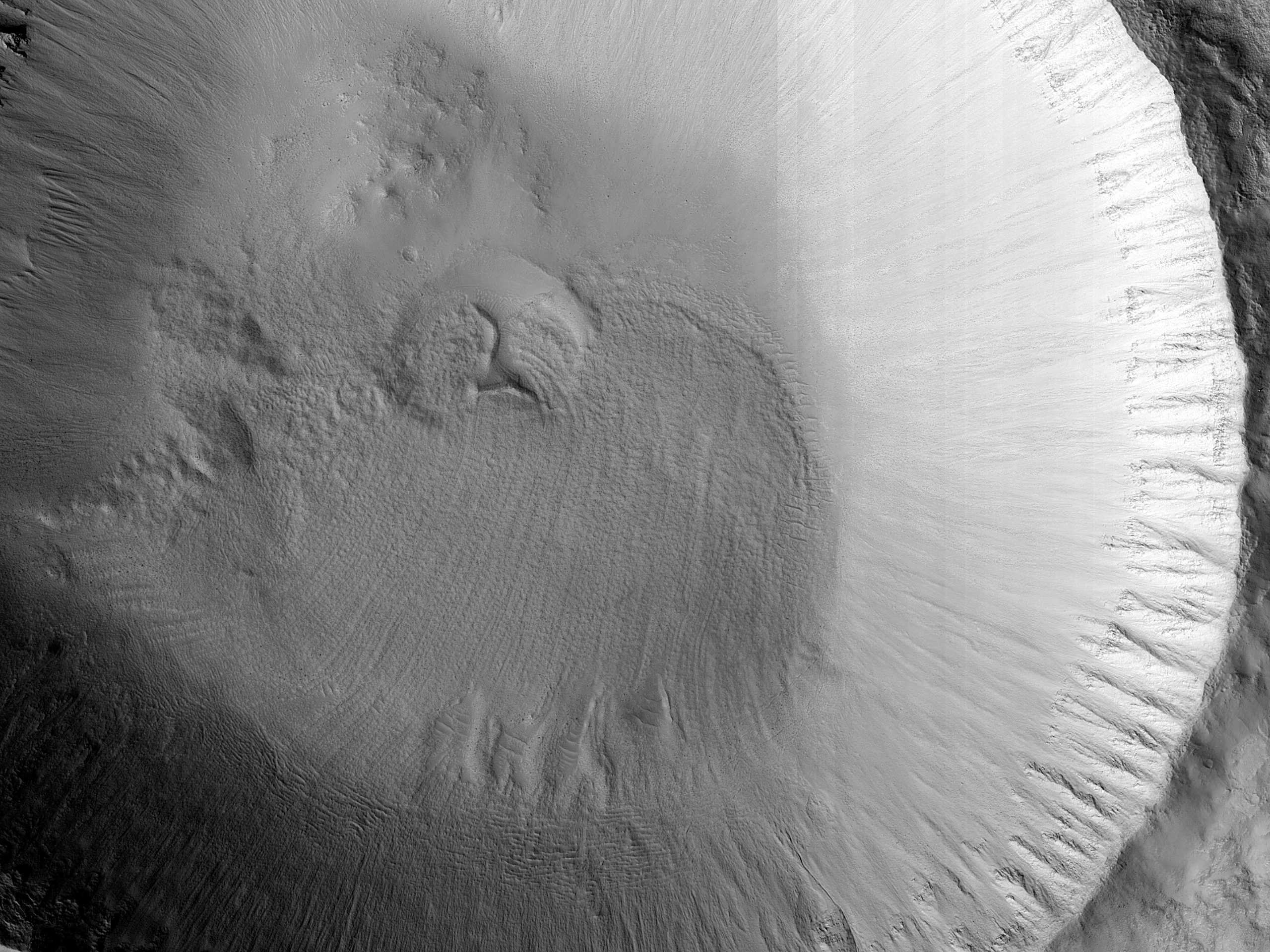 Glacial Flow into Crater Central Pit