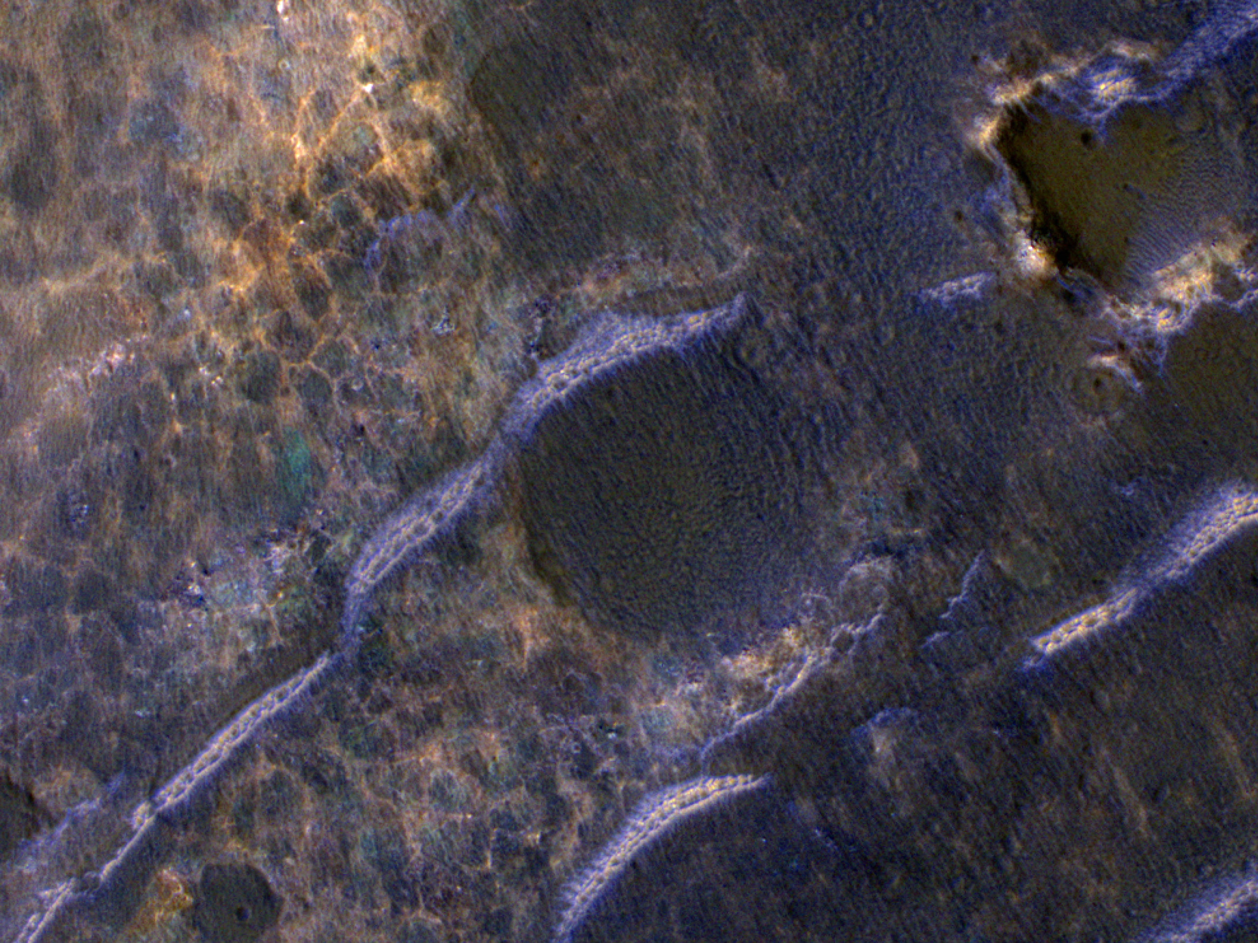 Colorful Terrain Southwest of Dawes Crater