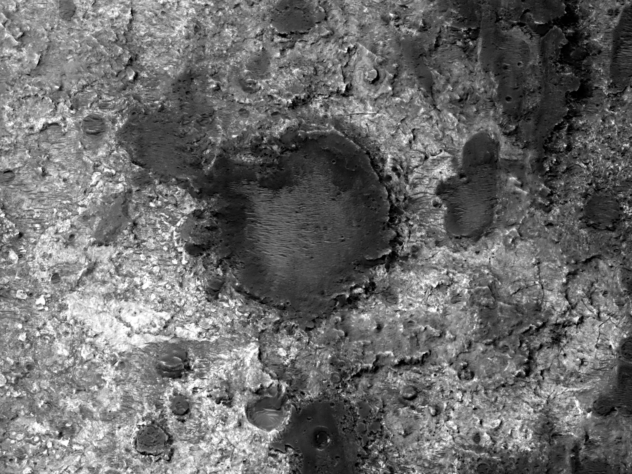 An Inverted Crater West of Mawrth Vallis