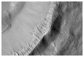 Layers in Crater Wall in Eastern Kasei Valles, Seen in MOC Image R16-01481