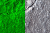 Unusual Crater on Lobate Deposits North of Hrad Vallis