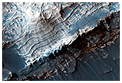 Wavy Stratification Features in Crater Wall in MOC Image S14-00005