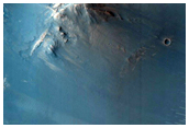 Wavy Stratification Features in Crater Wall in MOC Image S14-00005