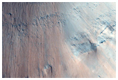 Fresh Impact Crater with Gullies and Bedrock