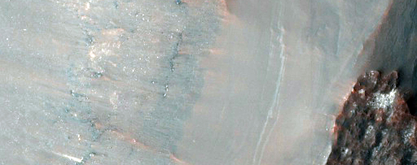 Saheki Crater Alluvial Fan Layering Exposed in Eastern Portion of Crater