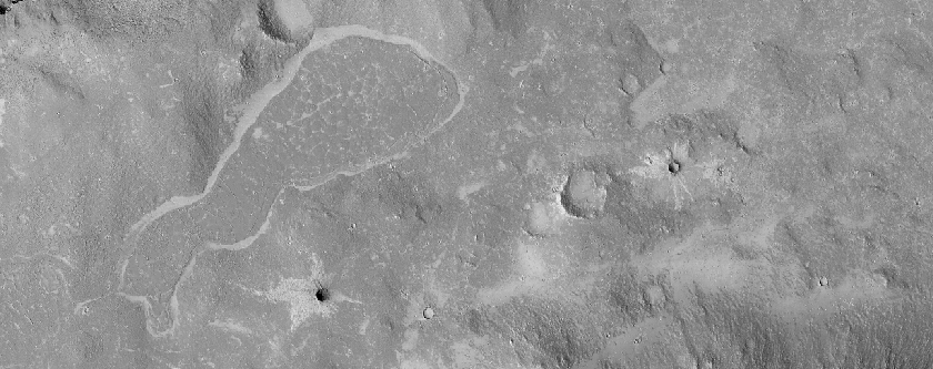Athabasca Valles Flood Erosion of Impact Crater