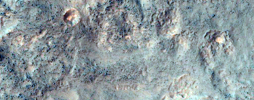 Crater Wall with Gullies at Multiple Elevations in MOC Image E1101445