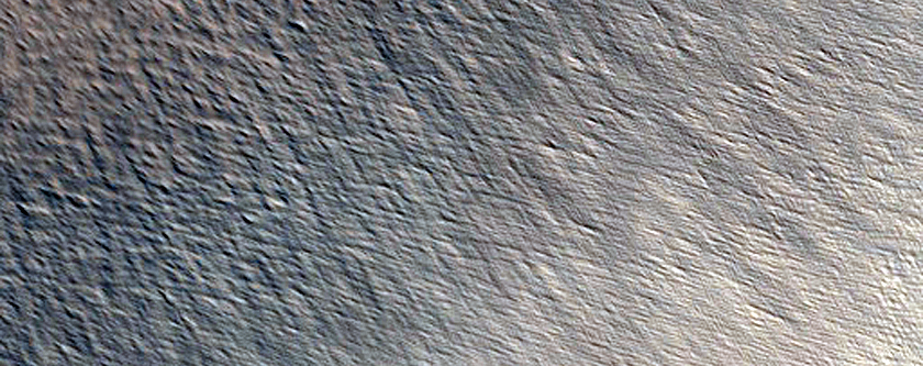 Crater in Ridged Margin of Arsia Sulci Region in Viking Image 042B35