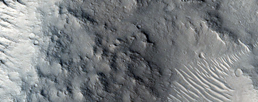 Crater between Branches of Athabasca Valles