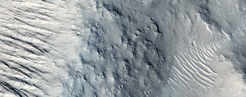 Crater between Branches of Athabasca Valles