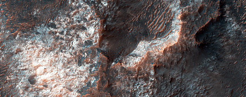 Fan Material in Crater Southwest of Vinogradov Crater