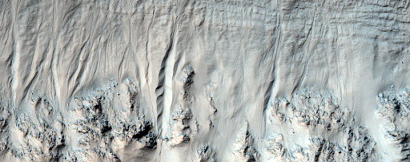 Gullies on Sun-Facing Crater Slope