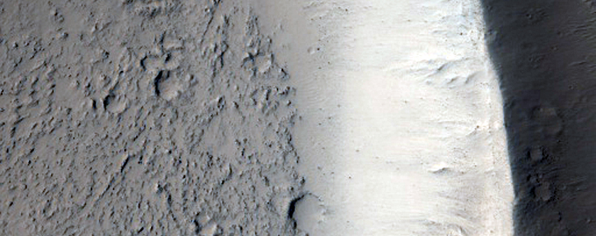 Lava Embaying Eroded Crater Rim in Elysium Planitia