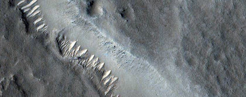 Crater with Concentric Light-Dark Feature in MOC M02-03018 and S02-00979
