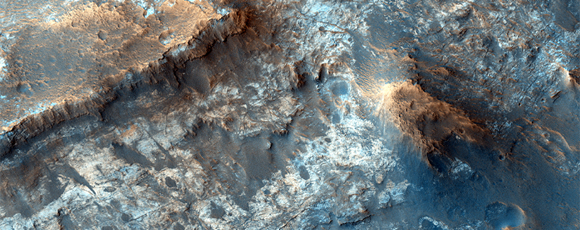 Layered Walls of Impact Crater in Mawrth Vallis Outcrops