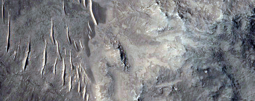 Bedrock Exposures in Wall of Impact Crater