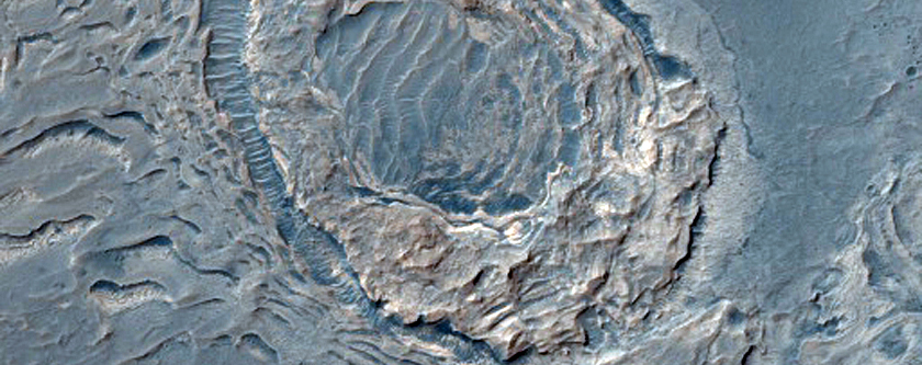 Layered Bedrock in Center of 15-Kilometer Diameter Impact Crater