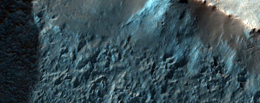 Crater in Daedalia Planum with Layered Mantle