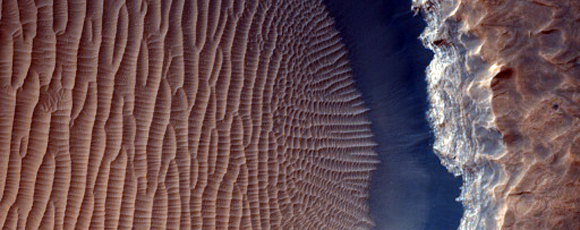 Crater Cutting Ridge Material in CTX Image