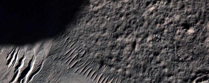 Gullies in Crater Wall as Seen in MOC Image S05-00655