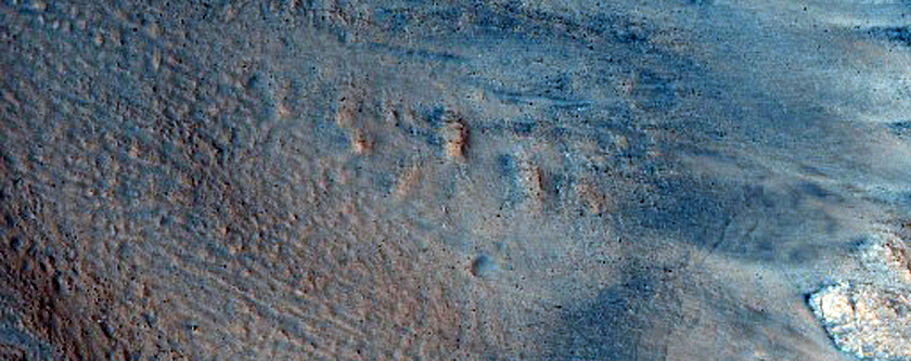 Light-Toned Layered Rock Outcrop in Wall of a Crater in Acidalia Region