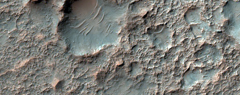 Bedrock Exposures on Crater Floor in Terra Sabaea Tyrrhena Terra Boundary