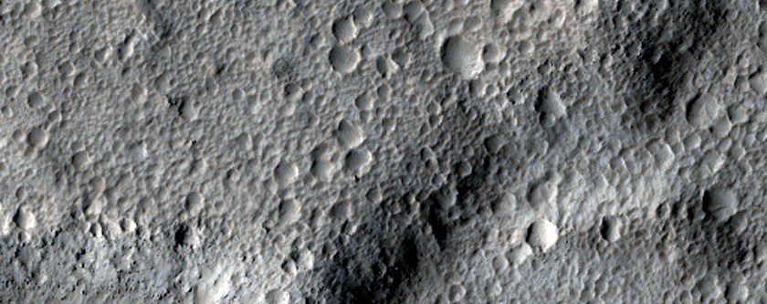 Partly Filled Crater and Landforms in Northeastern Amazonis Planitia