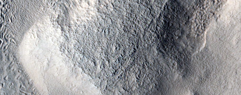 Cracks and Pits along Crater Wall in Protonilus Mensae