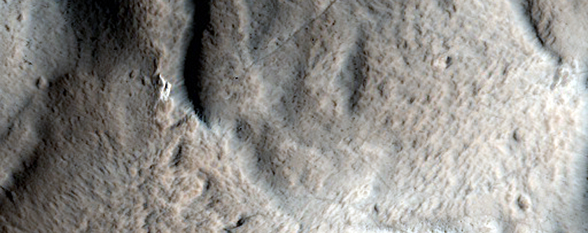 Ridges and Knobs Downslope of the Western Basal Scarp of Olympus Mons