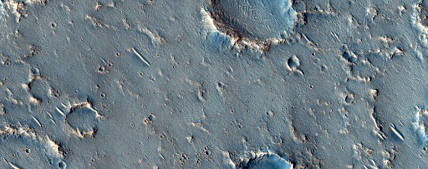 Crater Intersected by Valley in MOC Image SP2-38203