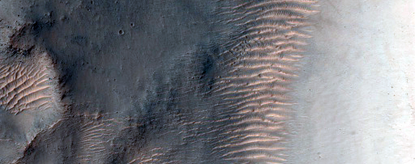 Gullies Oriented around Large Obstacle in MOC Image E1002766