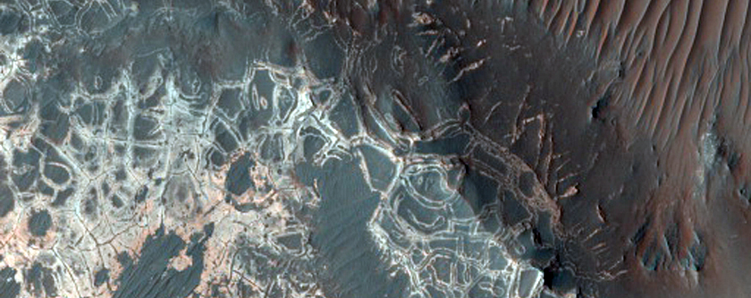 Dual-Outlined Polygon Pattern in Uzboi Vallis in MOC Image R14-02434