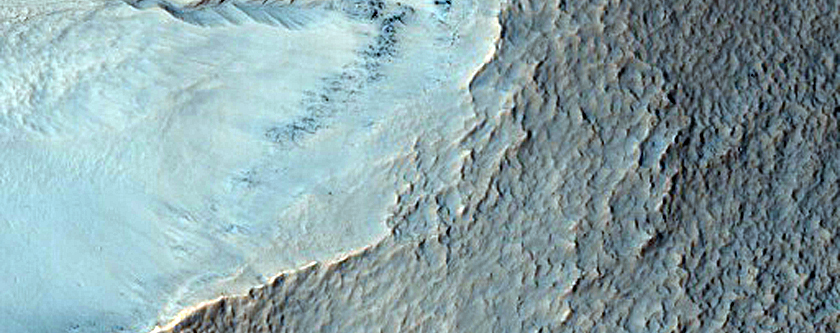 Profile View of Mantling Material in Gullied Crater